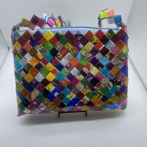 Vtg Candy Wrapper Mexican Candy Purse Handbag Colorful Zig Zag Handmade Recycled